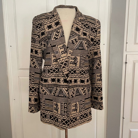 Karen Mikal Jackets & Blazers - Karen Mikal Black and Tan Patterned Blazer